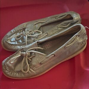 Women's Metallic Taupe Leather Boat Shoes